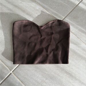 Babaton Sculpt Knit Strapless Top in Brown